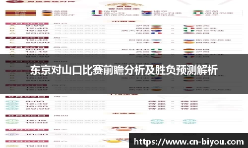 东京对山口比赛前瞻分析及胜负预测解析